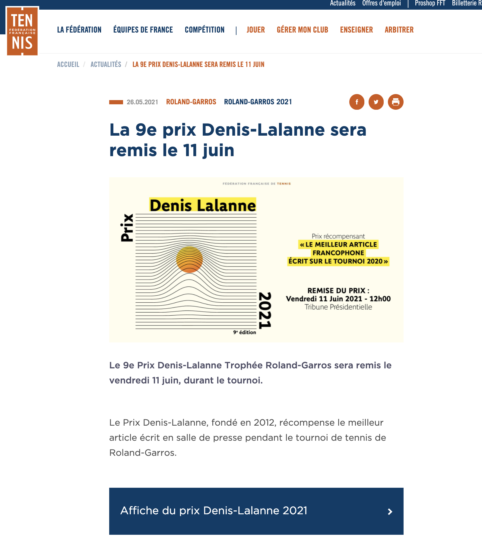 FFT - 25 mai 2021 remise Prix Denis-Lalanne