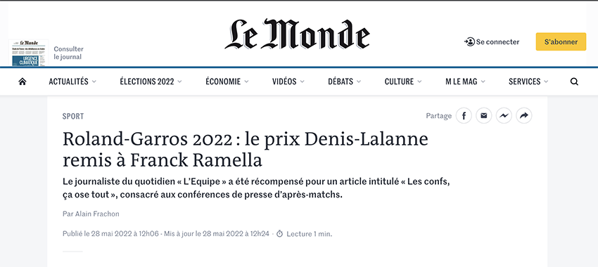 Roland-Garros 10e Prix Denis-Lalanne Le Monde