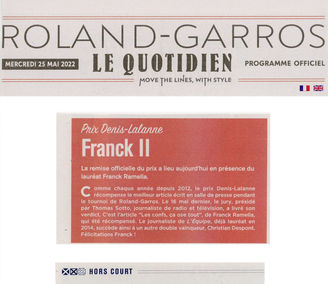 Roland-Garros 10e Prix Denis-Lalanne Le Quotidien Roland-Garros